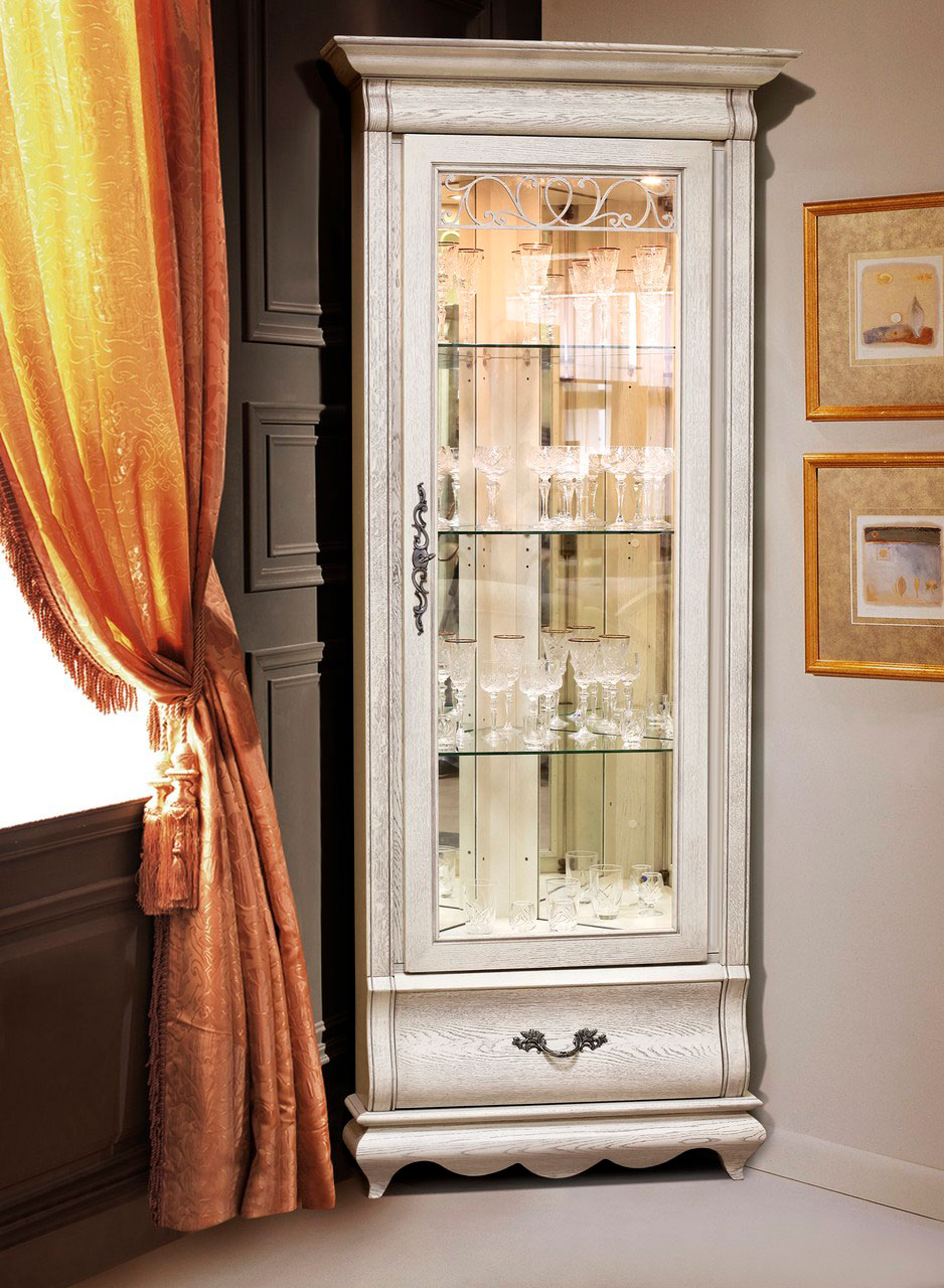угловые витрины для гостиной в классическом стиле белого цвета